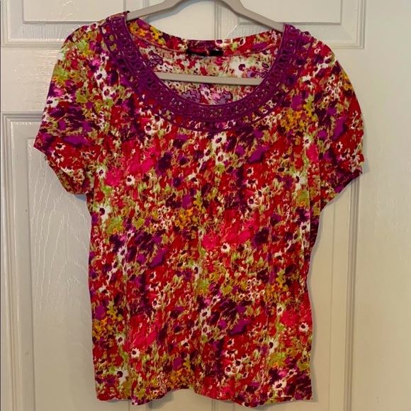 Basic Editions Floral Blouse - Purple, Pink, and Yellow - Picture 1 of 5